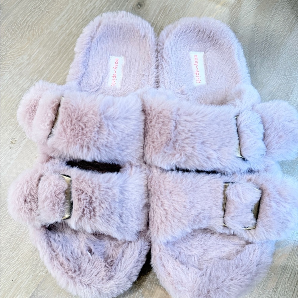 New Never Worn Easy Spirit Soft Pink Fuzzy Slippers with buckles size 8/9 - Picture 4 of 8